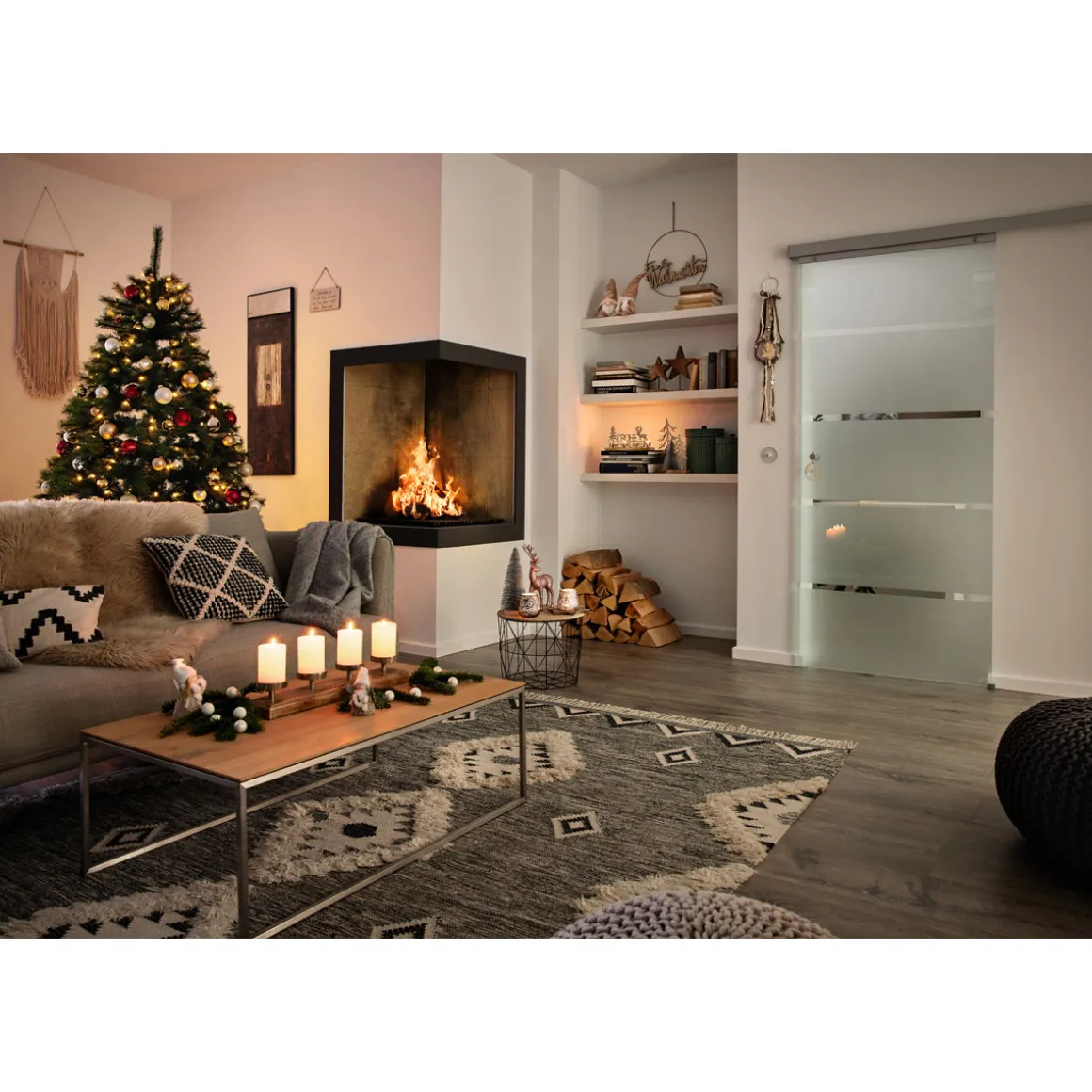 Adventsleuchter Holz mit 4 Kerzenhaltern Mangoholz 50 x 10 cm