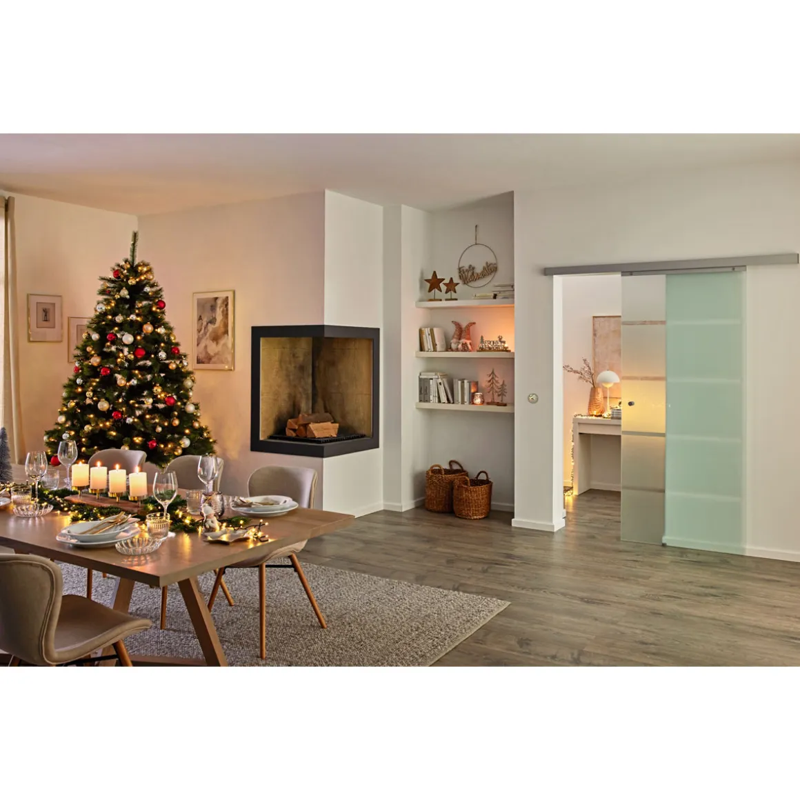 Adventsleuchter Holz mit 4 Kerzenhaltern Mangoholz 50 x 10 cm