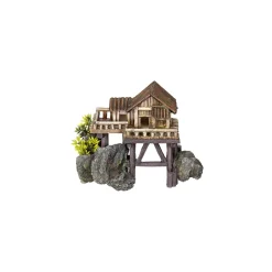 Aqua Ornaments Holzhaus mit Pflanzen ca 23 x 12,5 x 17 cm