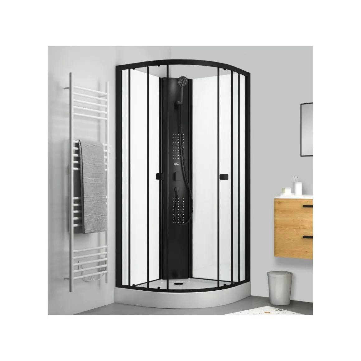 Aurlane Komplettdusche White Circle, rund, Farbe: Schwarz/weiss, 85x85x197,5cm