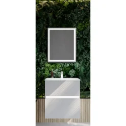 BADMOBIL Waschtischunterschrank FOTON 60 x 65 x 42 cm 2 Schubladen mit Softclose dimmbare LED-Beleuchtung mit Bewegungsmelder hellgrau