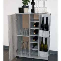 Better Home Weinregal mit feststellbaren Rollen grau marmoriert 37 x 60 x 82 cm
