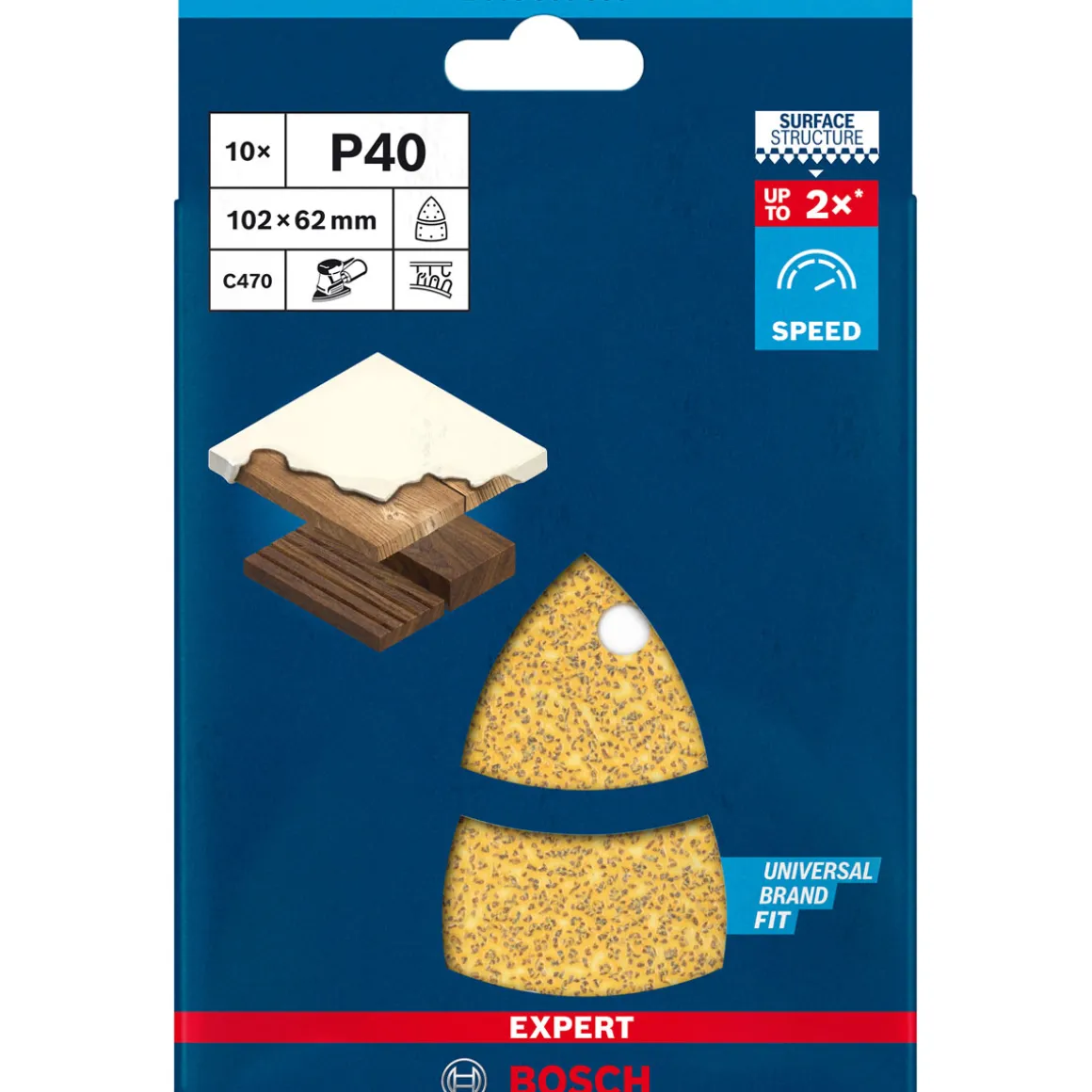 Bosch Professional Expert C470 Schleifpapier mit 11 Löchern für Multischleifer 102 x 62 mm 93 mm G 40 10- teilig