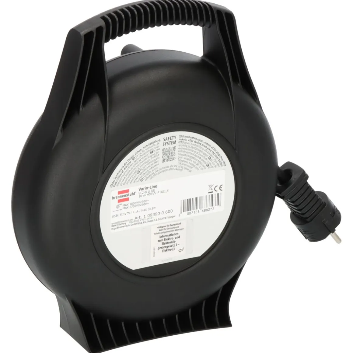 Brennenstuhl Vario-Line Kabelbox 3-fach USB-Ladefunktion 10m