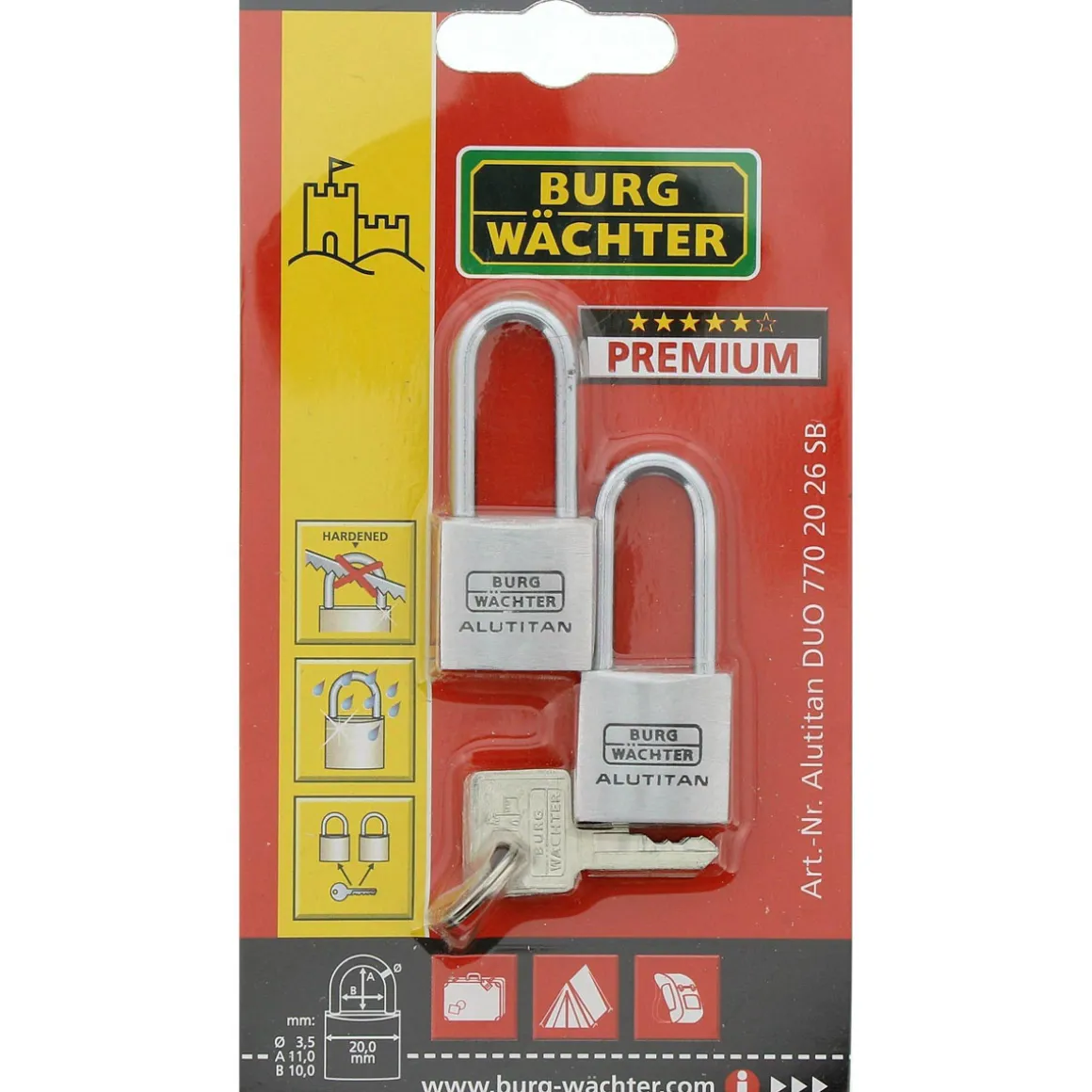 Burg Wächter Zylinder-Vorhängeschloss Duo 770 49,9 20,9 x 49,9 x 9,7 silber