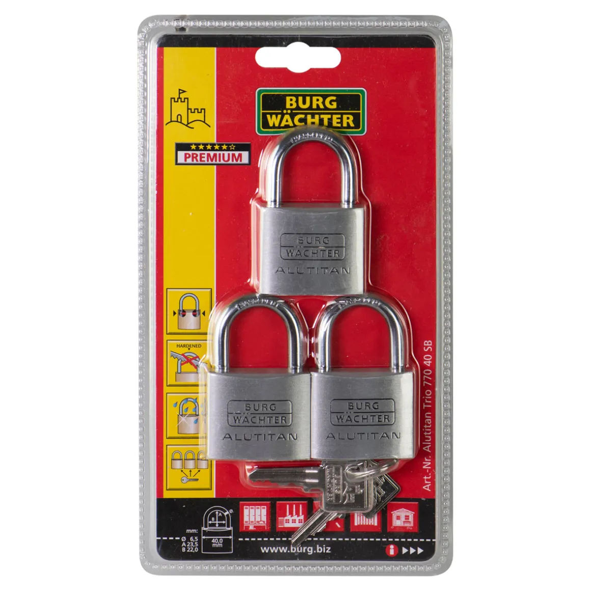 Burg Wächter Zylinder-Vorhängeschloss Trio 770 40 x 65,5 x 14,3 mm silber