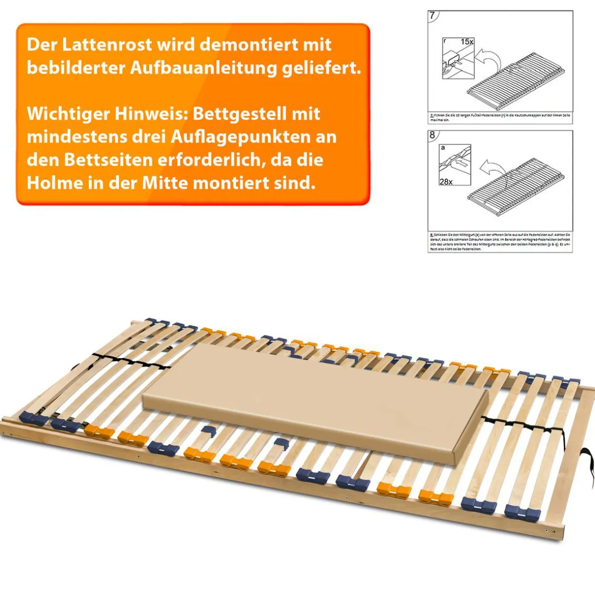 Coemo Lattenrost MULTIRA 28 Federleisten Kopfteil verstellbar 90 x 200 cm