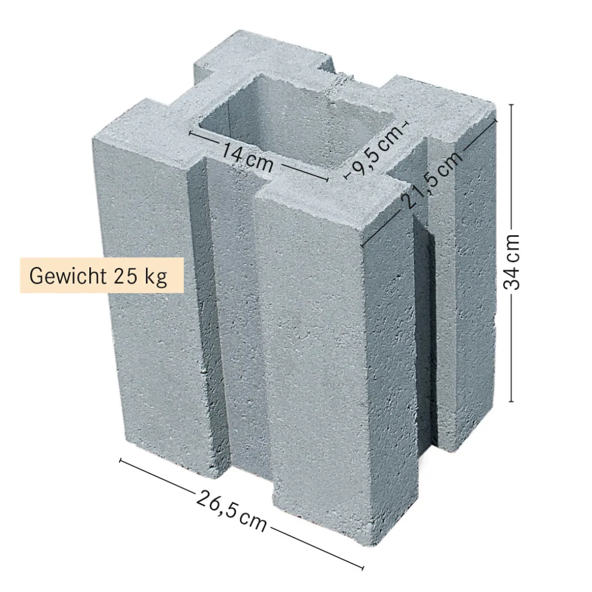 Diephaus Pfostenfundamentstein 34 x 26,5 x 21,5 cm