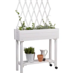 dobar Hochbeet mit Rankhilfe rollbar 79 x 130 x 28,5 cm weiß
