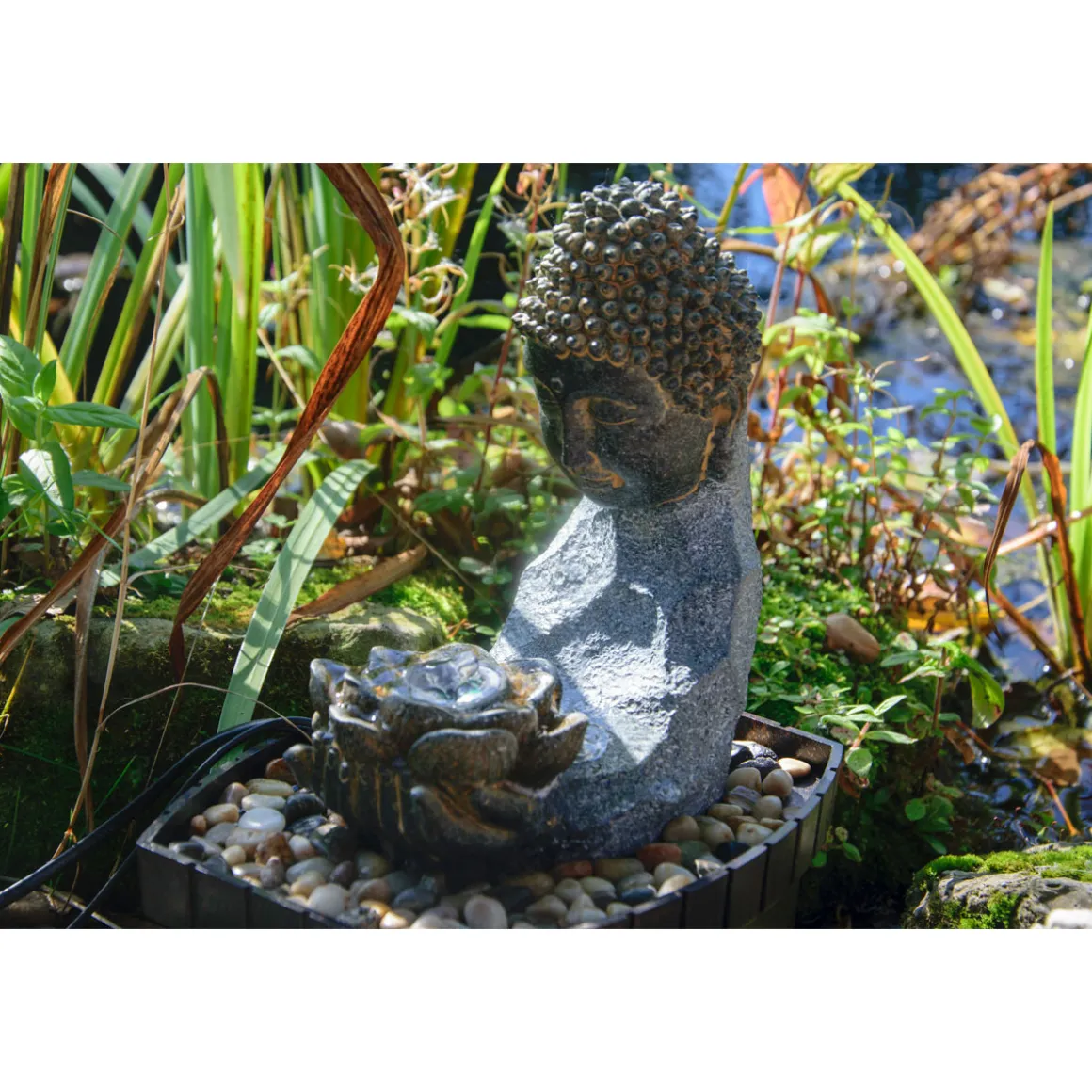 dobar Zimmerbrunnen mit Buddha 20,5 x 27 x 16,5 cm grau-schwarz