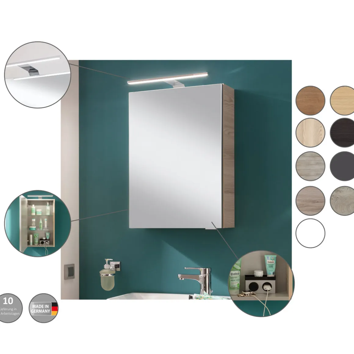 Fackelmann Gäste-WC Spiegelschrank links SBC 400 x 680 x 153 mm Graueiche
