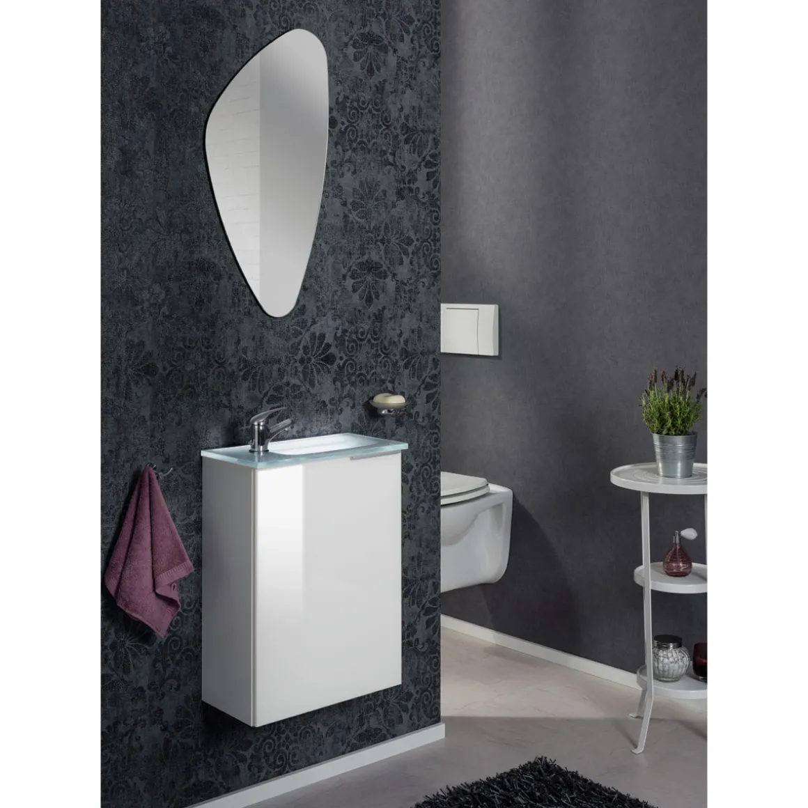 Fackelmann Gäste-WC Waschtischunterschrank links SBC 440 x 600 x 243 mm weiß/lackiertes Glas Weiß