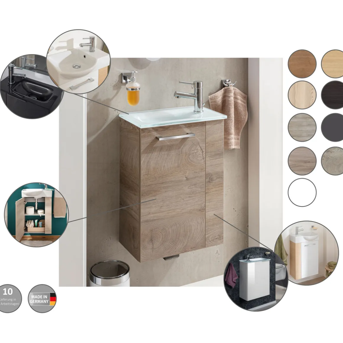 Fackelmann Gäste-WC Waschtischunterschrank rechts SBC 440 x 600 x 243 mm anthrazit/lackiertes Glas Anthrazit