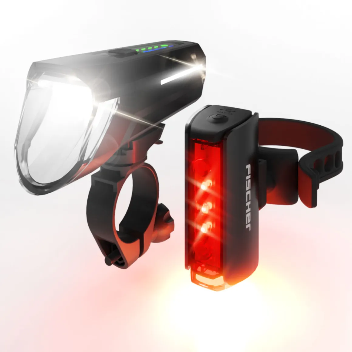 Fischer Akku-Fahrradbeleuchtung LED Set TWIN STOP 110 Lux