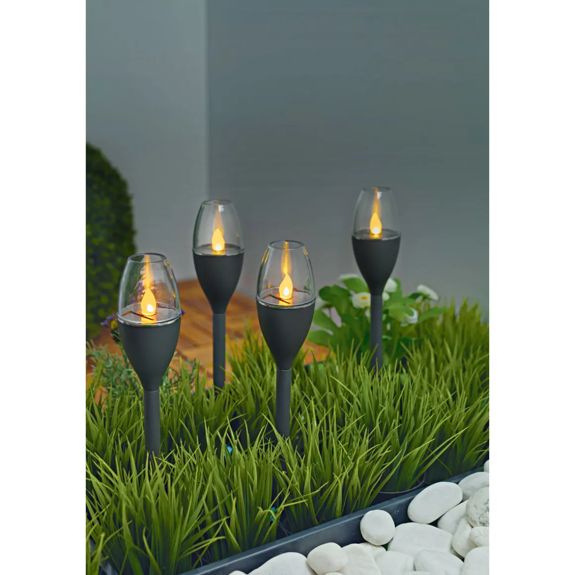 Flector Garten LED-Solarfackel Ambience schwarz 4er-Set