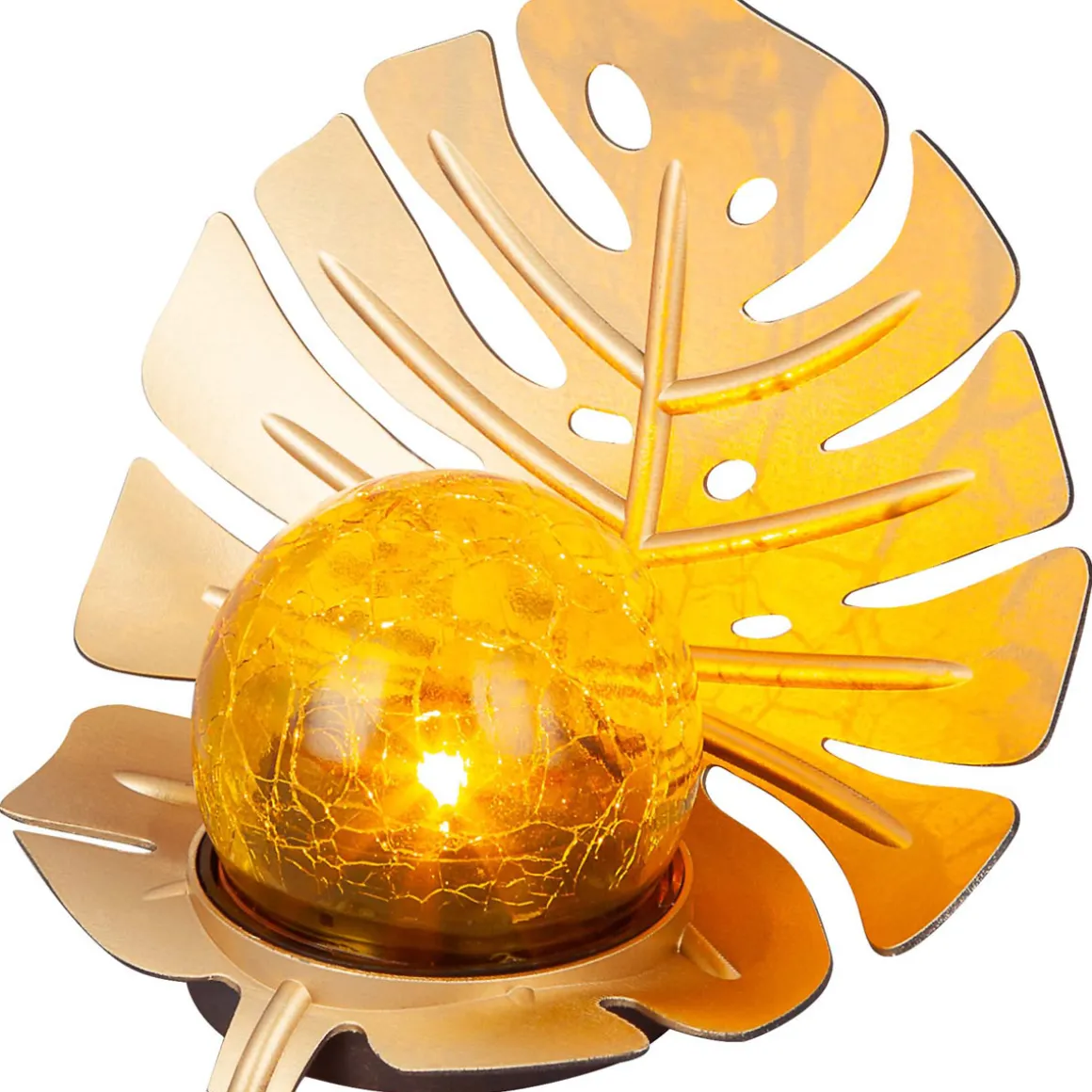 Flector Solar-Dekoleuchte Golden Monstera inkl Glaskugel in Bruchoptik gold