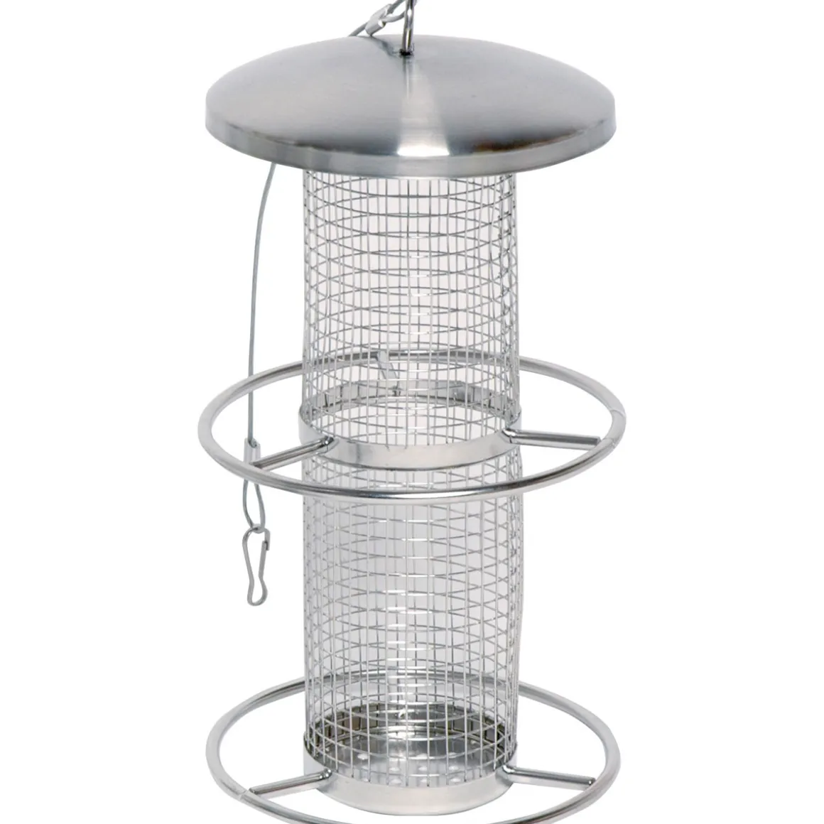 Futterspender mit Gitterröhre mit Anflugringen 14 x 14 x 26 cm Metall Silber