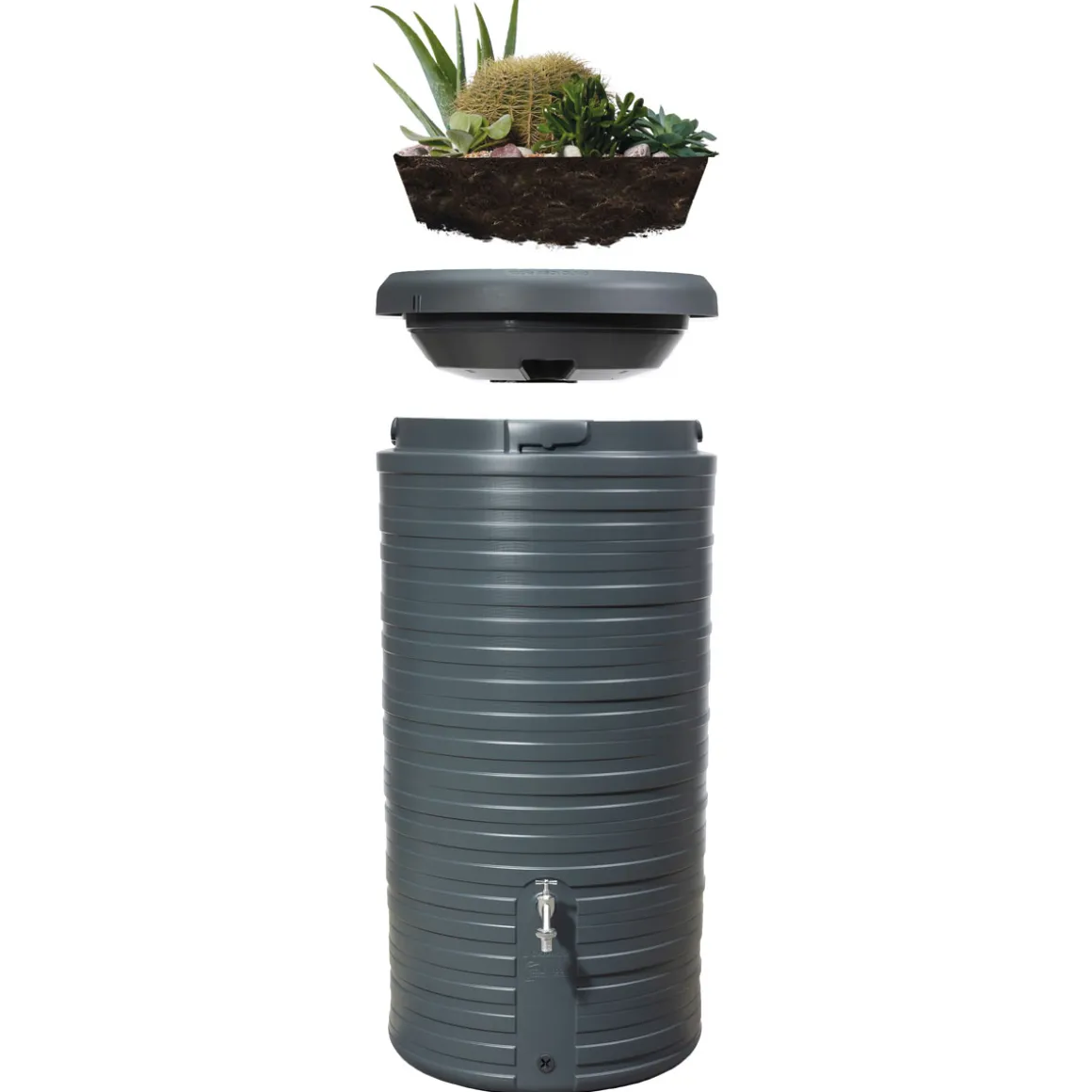 Garantia Regentonne Nordic 2in1 300 Liter graphite grey inkl. Pflanzschale