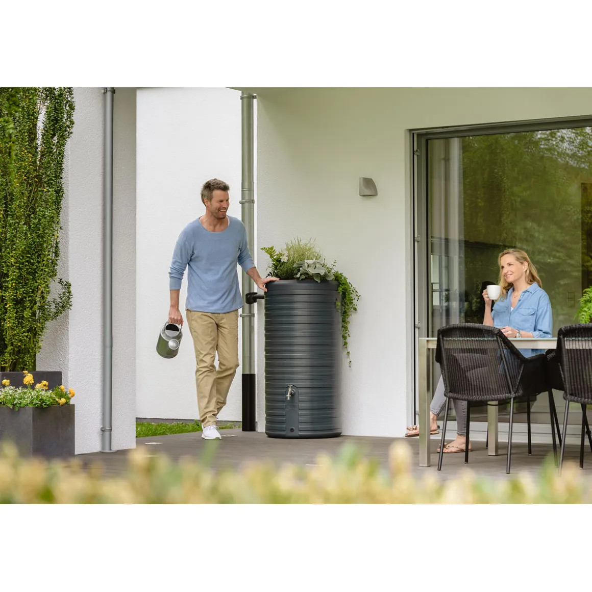 Garantia Regentonne Nordic 2in1 300 Liter graphite grey inkl. Pflanzschale