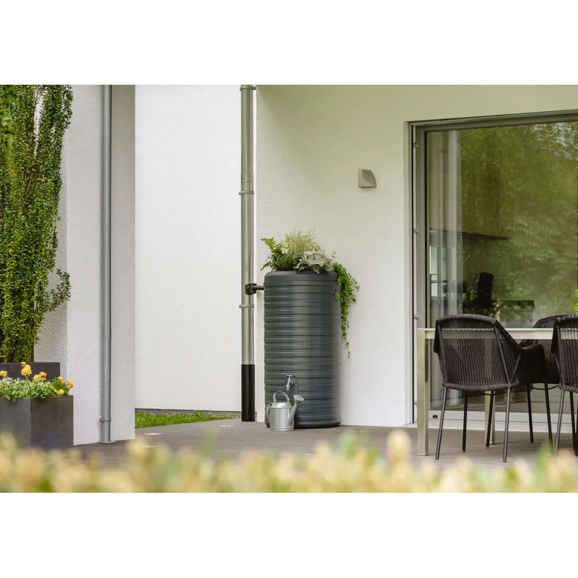 Garantia Regentonne Nordic 2in1 300 Liter graphite grey inkl. Pflanzschale