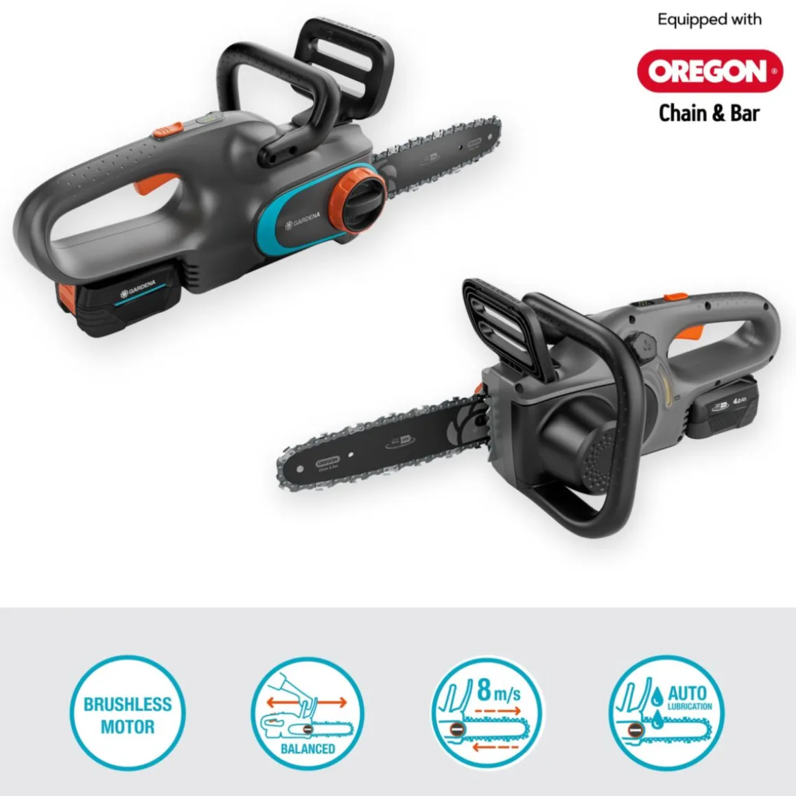 Gardena Akku-Kettensäge PowerSaw 250/18V Ready-To-Use mit 18V POWER FOR ALL-Akku