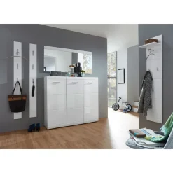 Garderobenpaneel Home Hochglanz mit ausklappbare Kleiderhaken 15 x 170 x 4 cm weiß
