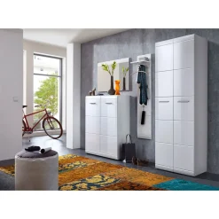 Garderobenschrank Adison Fronten in Hochglanz mit Rillenfräsung 59 x 197 x 37 cm weiß