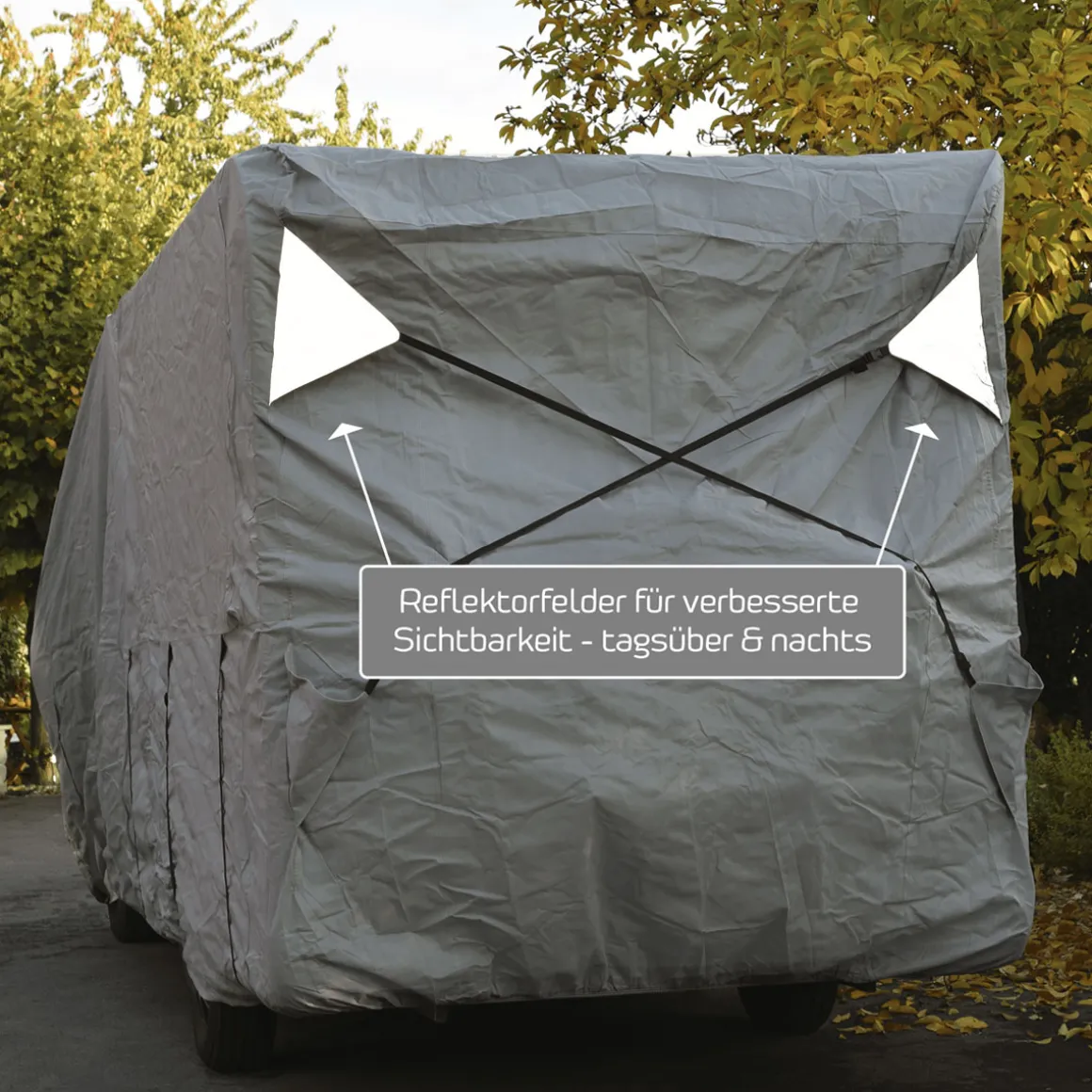 GreenYard Wohnmobil Schutzhülle mit Reflektoren Größe XL 870 x 235 x 275cm