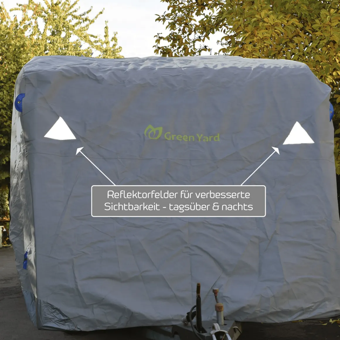GreenYard Wohnwagen Abdeckplane mit Reflektoren Gr. S 460 x 250 x 220 cm