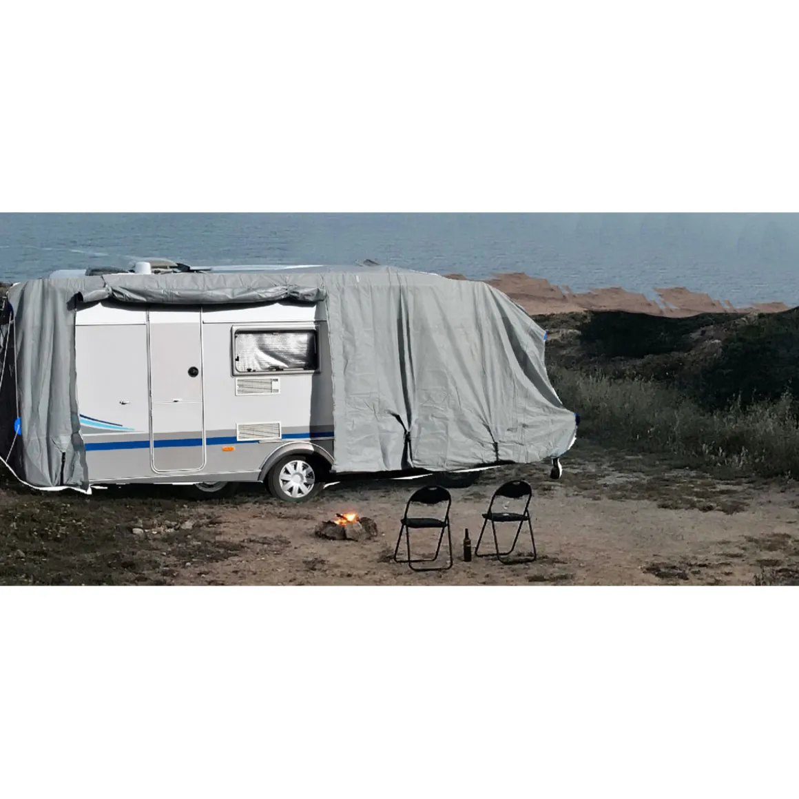 GreenYard Wohnwagen Abdeckplane mit Reflektoren Gr. S 460 x 250 x 220 cm