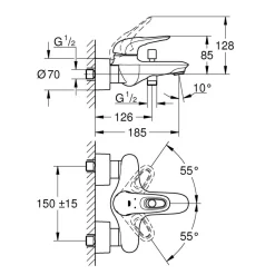 Grohe Einhand-Wannenbatterie Eurostyle offener Metall-Hebelgriff
