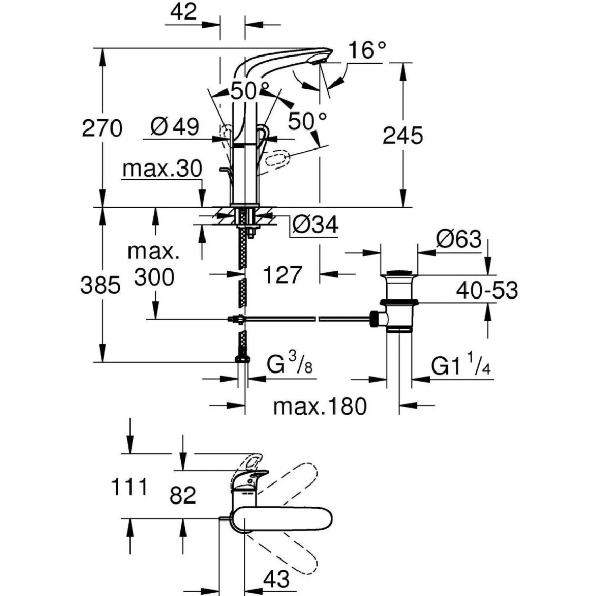 Grohe Einhand-Waschtischbatterie Eurostyle L-Size Hebel offen