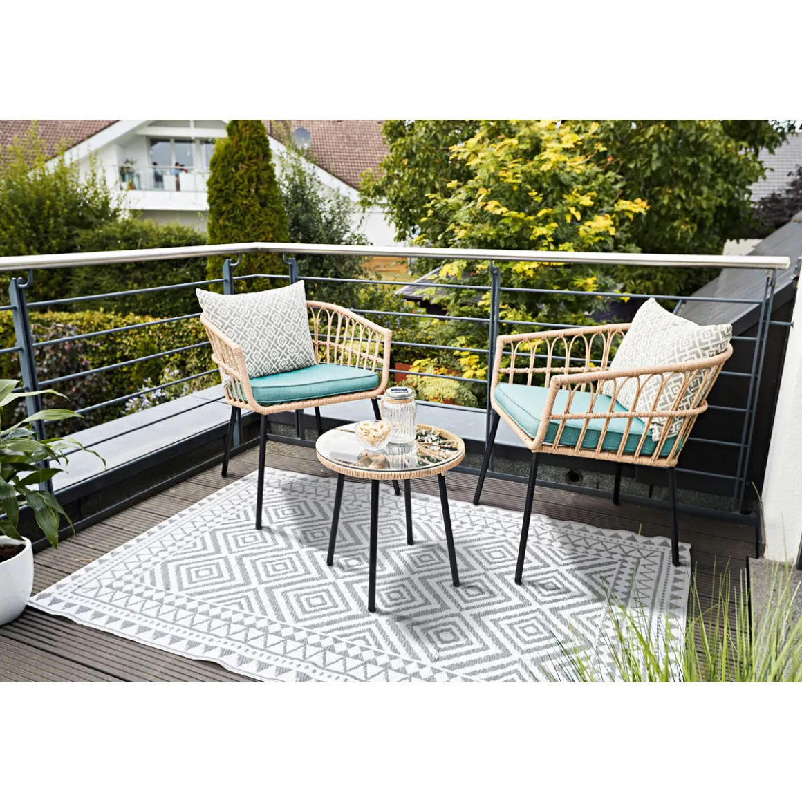Haveson Balkon-Set Lissabon bestehend aus zwei Sesseln und einem Tisch