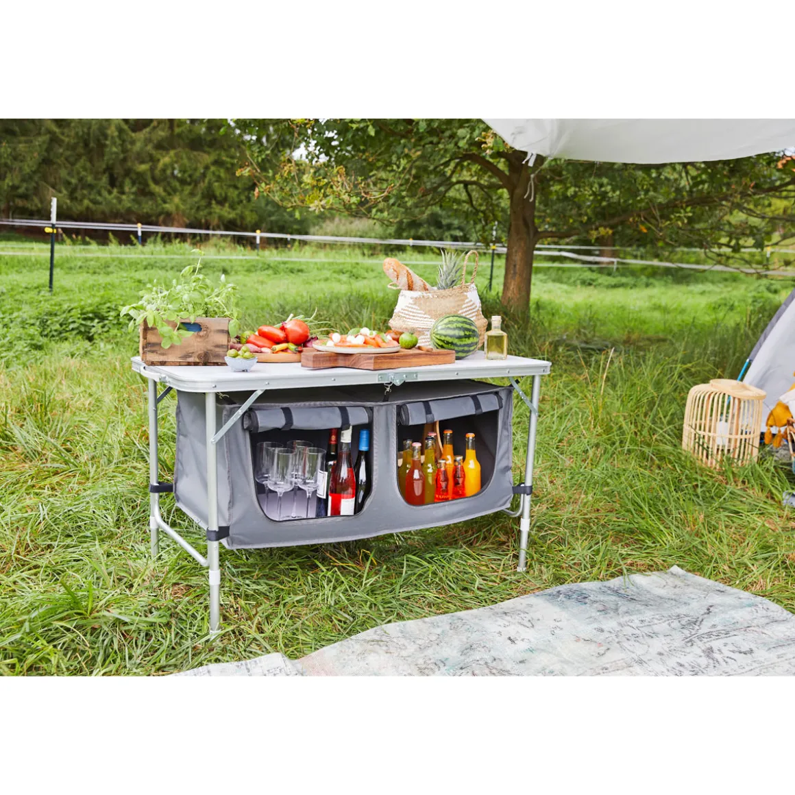 Haveson Camping-Tisch mit Ablagefächern