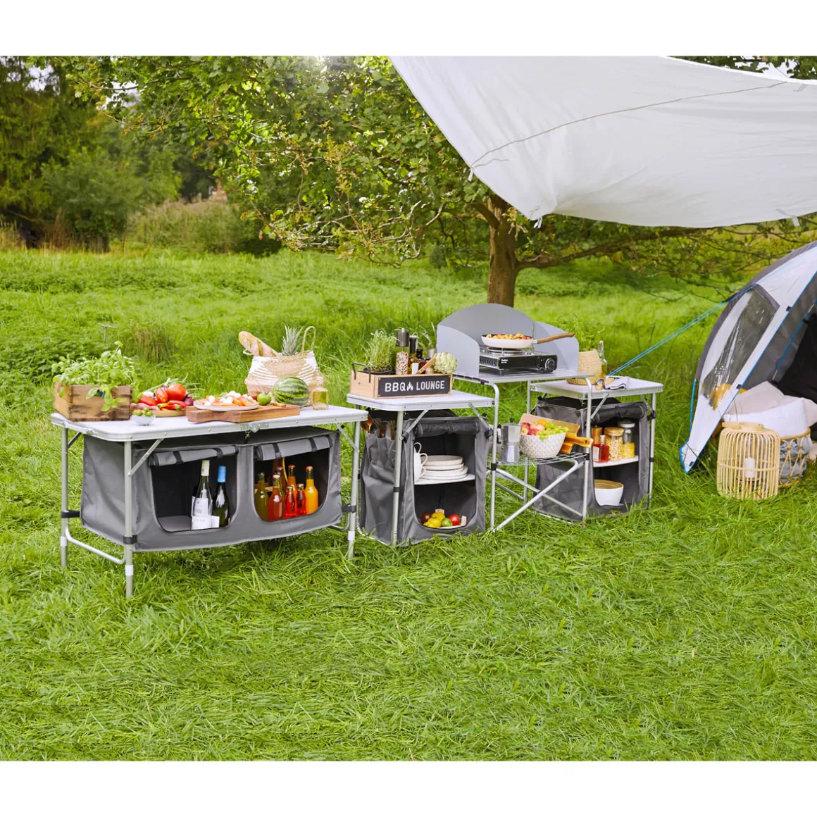 Haveson Camping-Tisch mit Ablagefächern