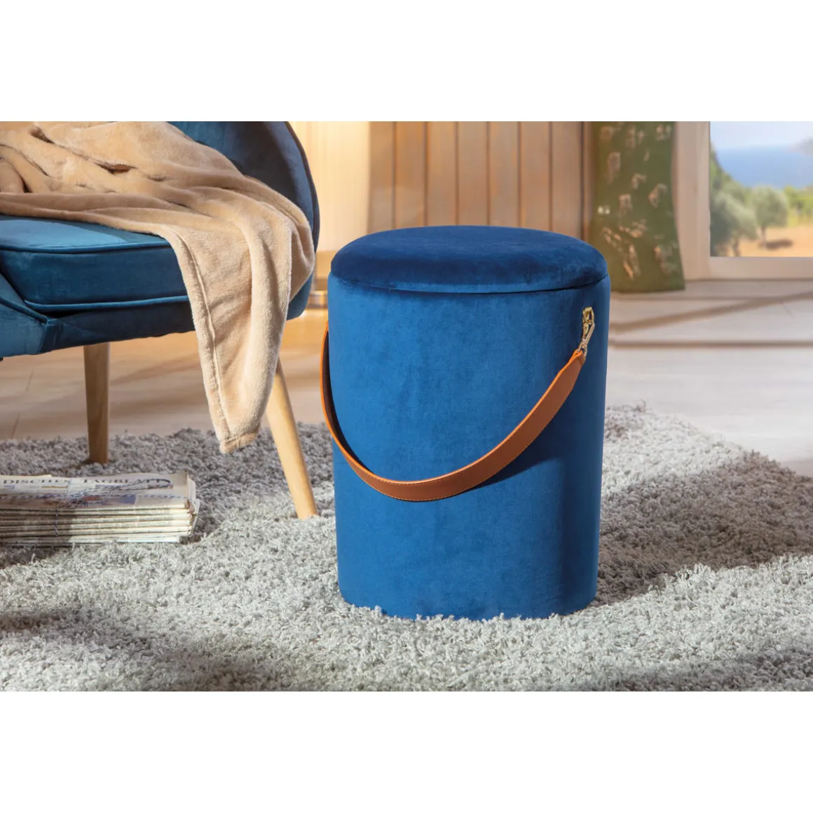 Inter Link Hocker „Papua“, Samt blau