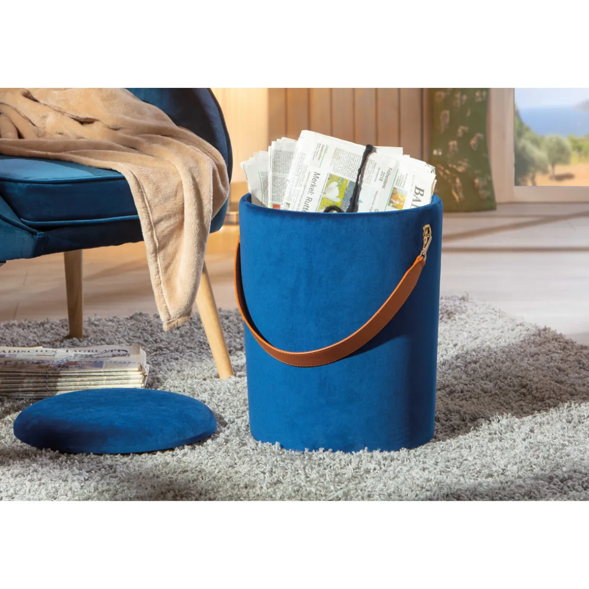 Inter Link Hocker „Papua“, Samt blau