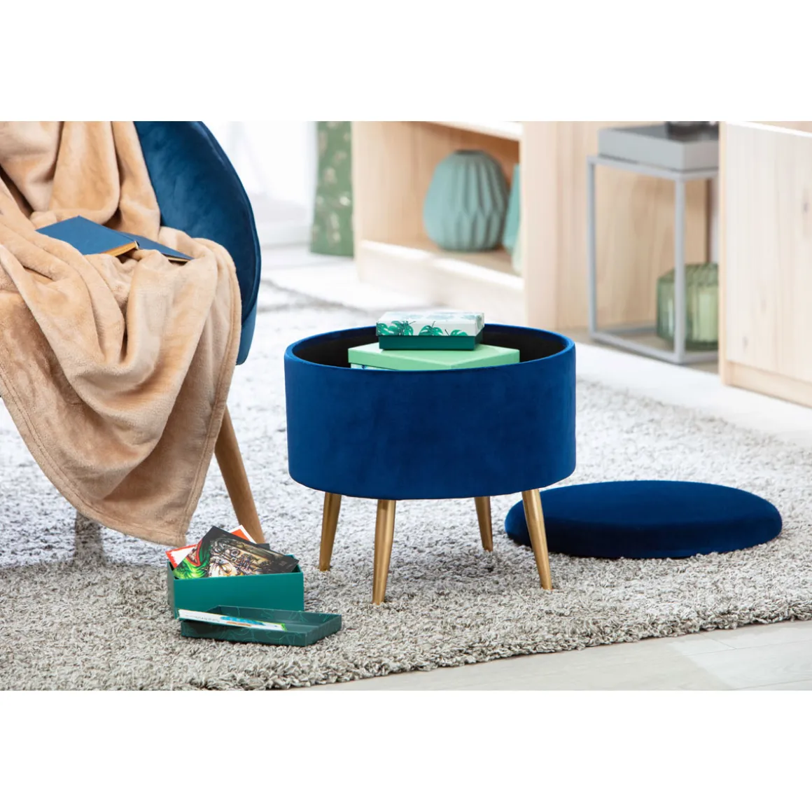 Inter Link Hocker „Willandra“, blau, 41x38x41 cm