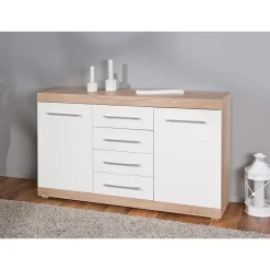 Inter Link Kommode „Lublin Typ 4“, Eiche Sonoma, weiß, 155x87x40 cm