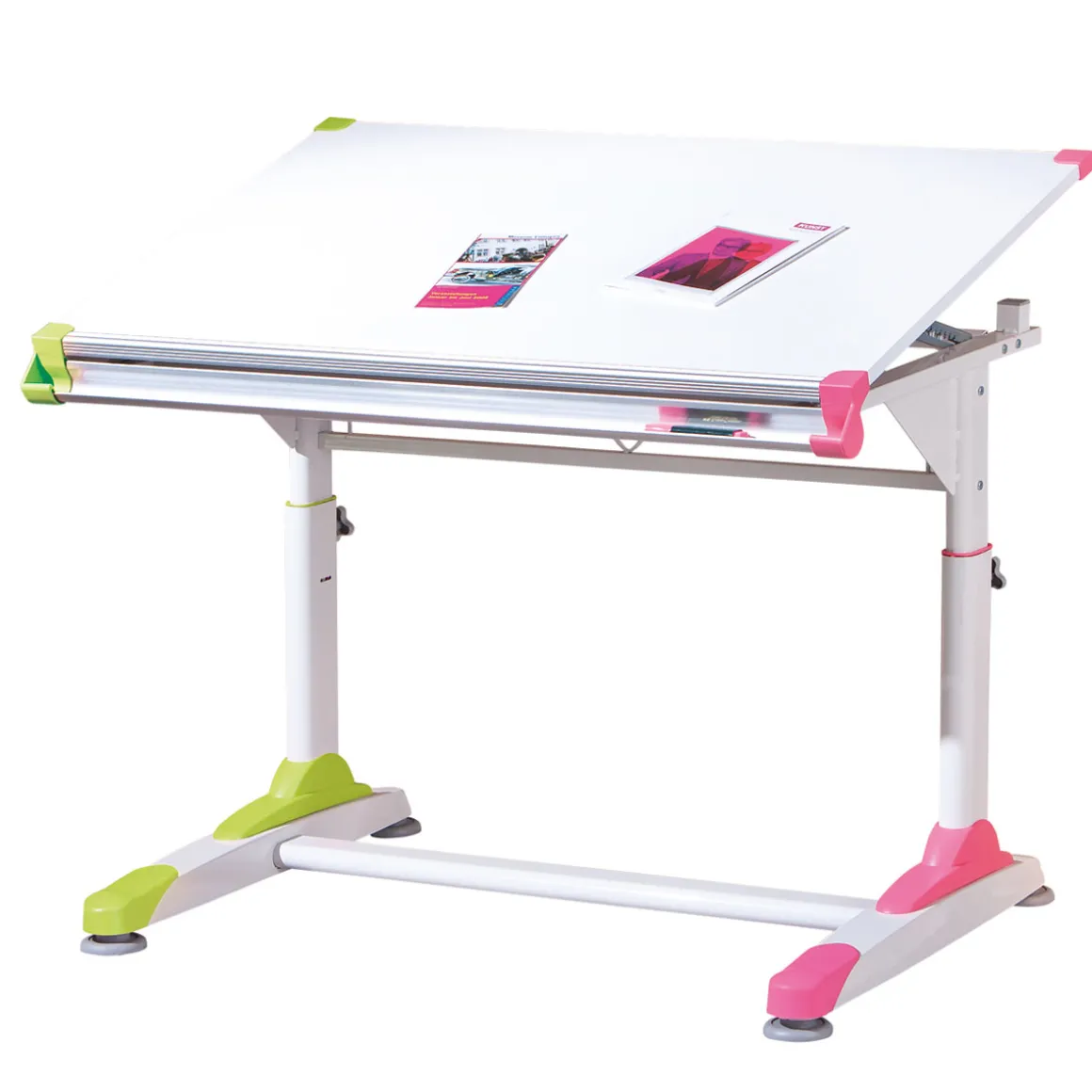 Inter Link Schüler-Schreibtisch „2 Colorido“, weiß Pink-Grün, 100x84x55 cm