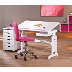 Inter Link Schreibtisch „Baru“, mit Schublade, rosa weiß, 109x90x55 cm