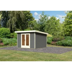 Karibu Blockbohlenhaus Radeburg 1 terragrau