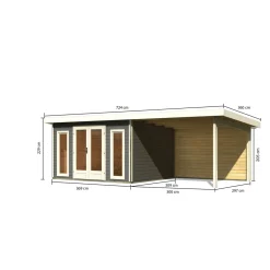 Karibu Blockbohlenhaus Radeburg 2 terragrau mit Anbaudach und Rückwand