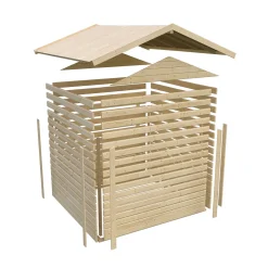 Karibu Blockbohlenhaus Theres 7 terragrau mit Dachausbauelement