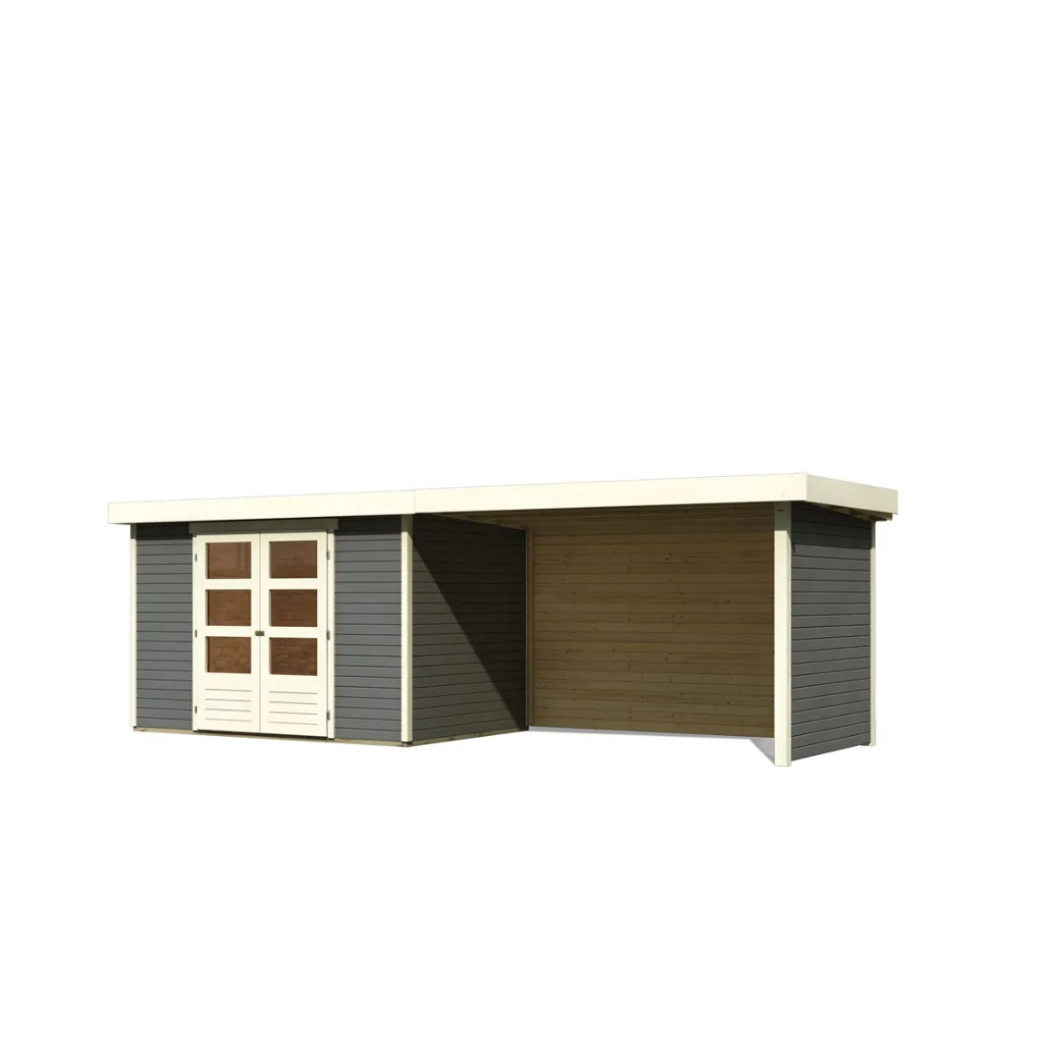 Karibu Gartenhaus Askola 4 terragrau mit Anbaudach und Seiten