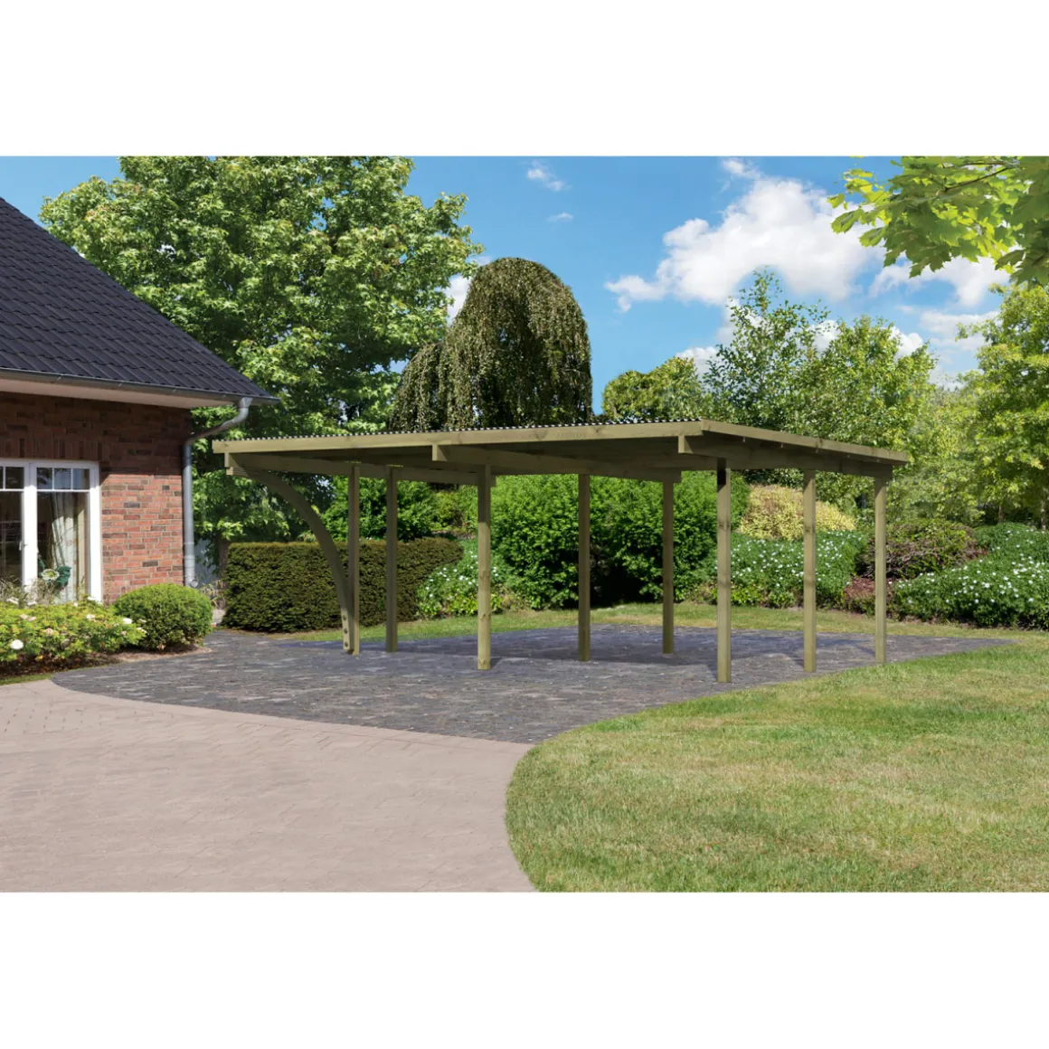 Karibu Doppelcarport Eco 1 Variante B inkl einem Einfahrtsbogen