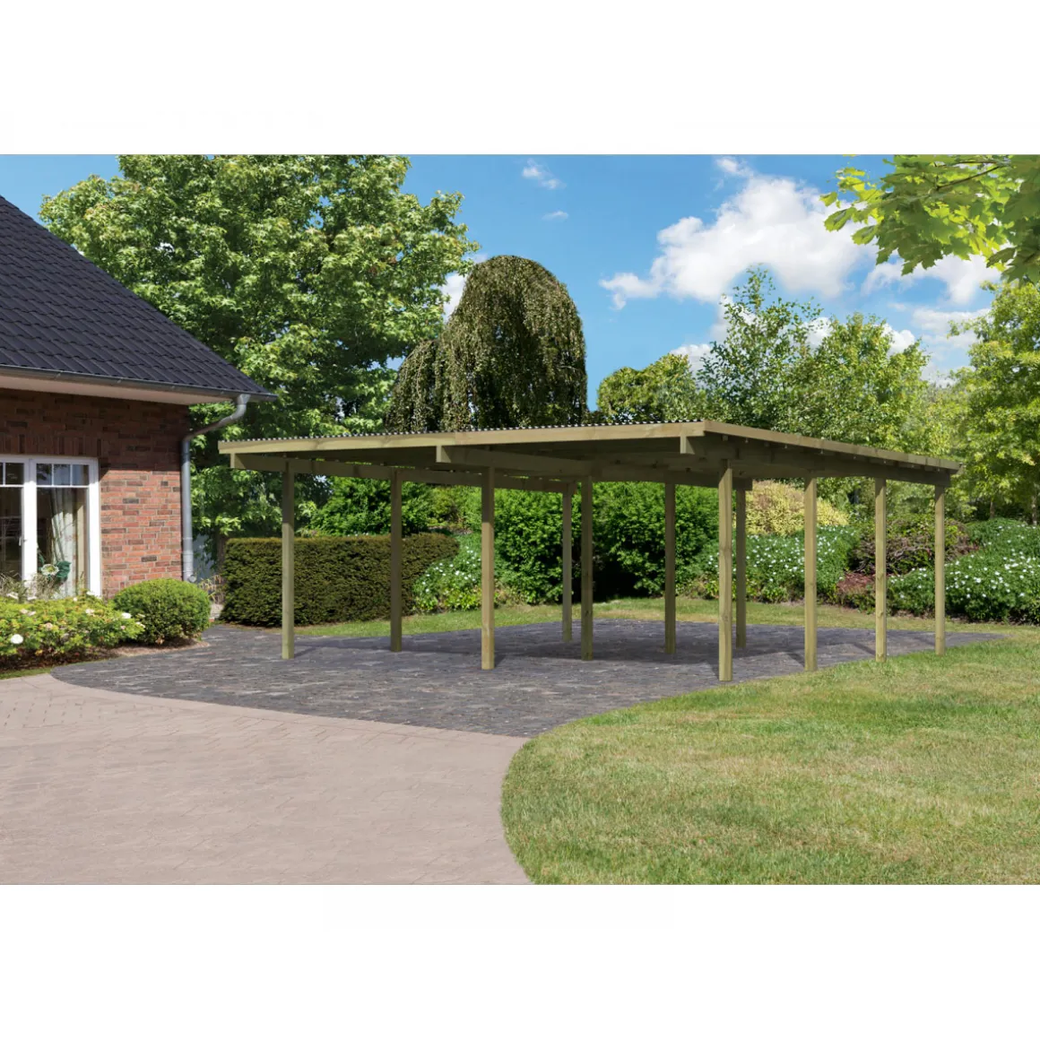 Karibu Doppelcarport Eco 2 Variante A ohne Einfahrtsbogen