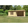 Karibu Gartenhaus Bastrup mit Schleppdach 300 cm und Seiten-/Rückwand naturbelassen 357 x 297 x 222 cm