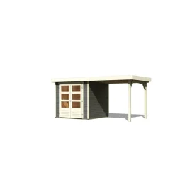 Karibu Gartenhaus-Set Askola 2 mit Anbaudach 2,40 m terragrau