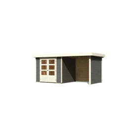 Karibu Gartenhaus-Set Askola 3 mit Anbaudach 2,40 m mit Seiten- und Rückwand terragrau